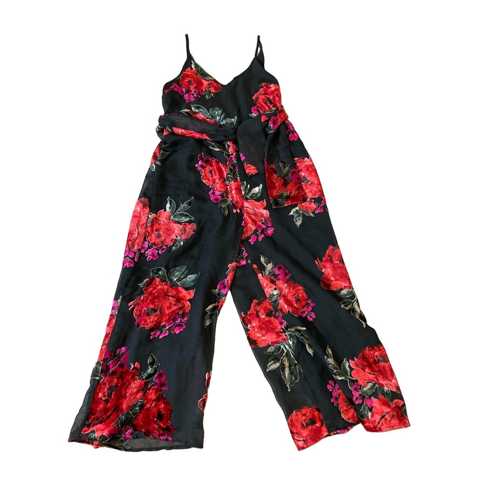Ett:twa Anthropologie Floral Burnout Jumpsuit Womens Sz S Black Velvet Motif